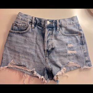 PacSun Medium Blue Distressed Vintage High Waisted Denim Shorts